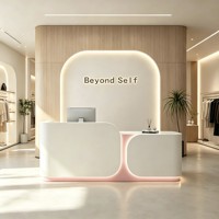Bureau d'accueil minimaliste en MDF style crème avec tiroirs pour salon de beauté, magasin de vêtements, studio de danse, entreprise