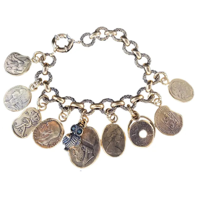 Bracelet de pièces de monnaie à franges en alliage doré, bijoux de mode, fait à la main, fabriqué en italie, nouvelle collection
