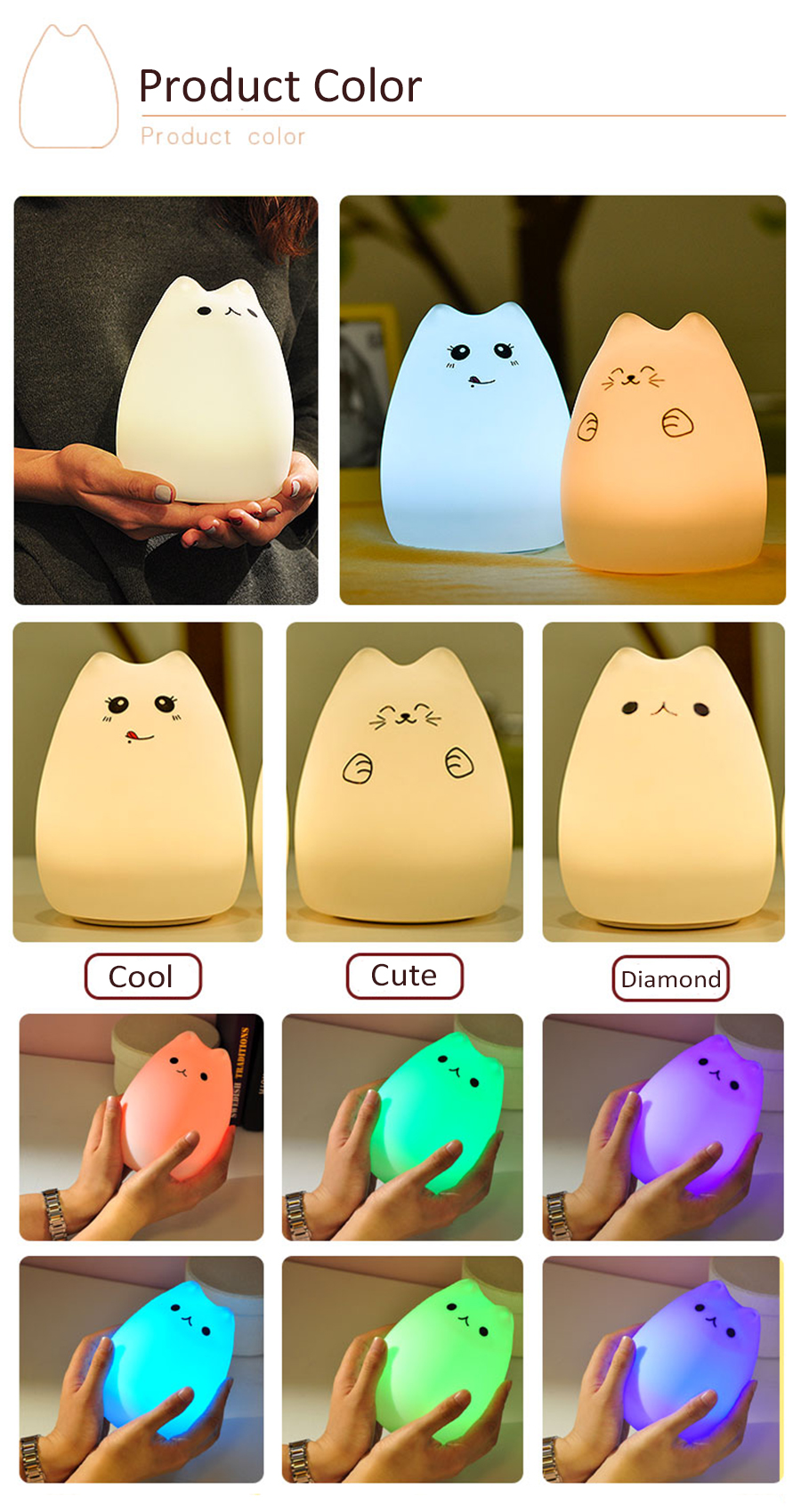 Free cartoon small star of silica gel cat lights LED colorful color children bedroom atmosphere small night lights creative gift