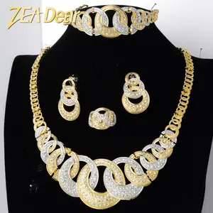 Gold Jewelry Sets Crystal Necklace Earrings Fashion Bridal Jewelry Sets American Diamond Jewelry Sets