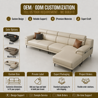 Canapé d'angle électrique moderne en cuir véritable beige, avec appuie-tête réglable, pieds en bois, rembourrage écologique en éponge, trois places