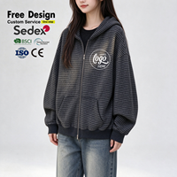 Veste à capuche ample et décontractée pour femme, gris à fines rayures, coupe oversize, épaules tombantes, fermeture éclair, idéale printemps-automne