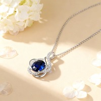 Collar con Colgante de Plata de Ley con Circonita Exquisita, Chapado en Rodio, Gema Azul Ovalada, Joyería de Plata 925 para Mujer