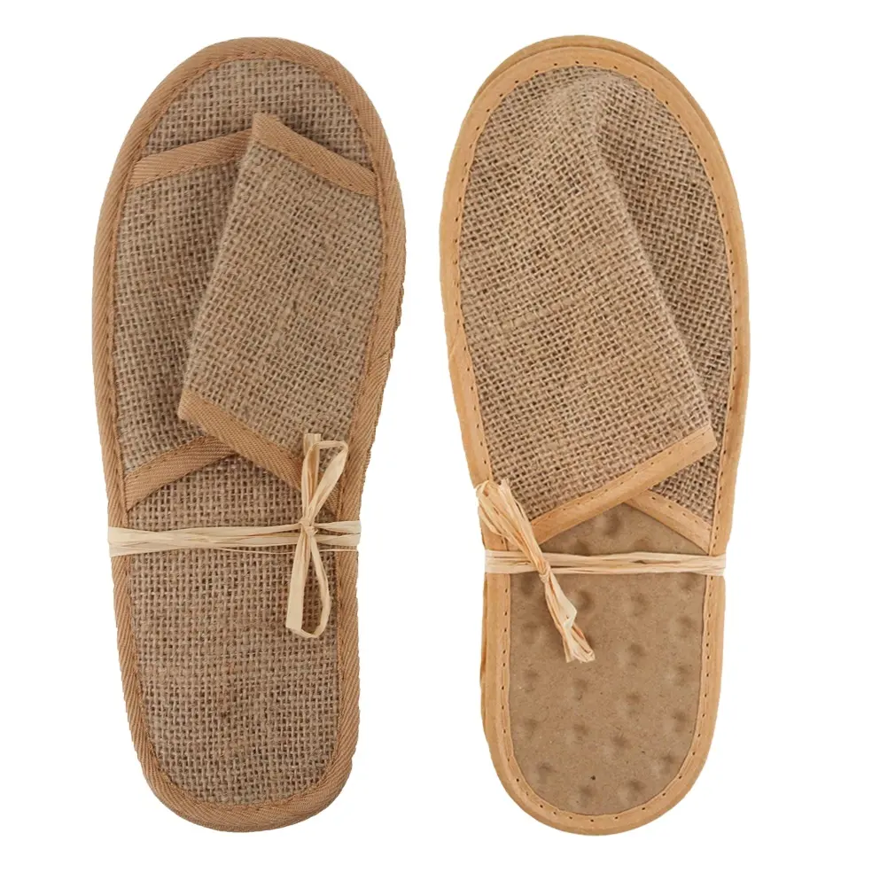 Factory Price Eco-Friendly Brown Natural Jute Massage Hotel Slipper With Custom Waterproof Paper Pulp Coconut Coir Fiber Sole