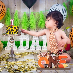 Décoration de table en bois avec lettres « <span class=keywords><strong>ANIMAUX</strong></span> DE LA FORÉTIERE », thème <span class=keywords><strong>animaux</strong></span> de la forêt, pour fête, accessoires <span class=keywords><strong>photo</strong></span> pour le 1er anniversaire de bébé - Product Image 4