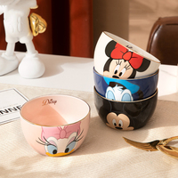 Ensemble de bols en céramique Mickey & Friends - Bols de dessin animé de 4,5 pouces avec bord doré, vaisselle mignonne pour le ramen, la soupe et les repas quotidiens
