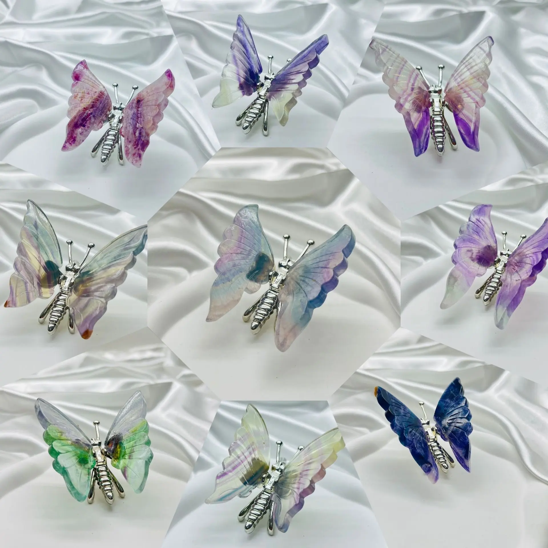 Fabbrica a buon mercato all'ingrosso di cristallo naturale artigianato arcobaleno Fluorite farfalla per la decorazione domestica