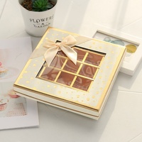 Boîte cadeau chocolat 9 compartiments avec fenêtre transparente, en carton rigide, avec nœud en ruban, pour truffes et bonbons, logo personnalisé, vente en gros