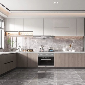 Modern MDF Kitchen <b>Cabinet</b> with Wood Style Panel Design Easy Clean Surface Custom Made for Contemporary Kitchens - Product Image 1