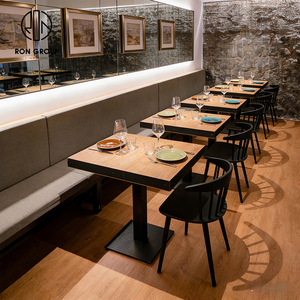 Meubles de restaurant de style steakhouse industriel moderne, canapé en cuir marron <span class=keywords><strong>avec</strong></span> <span class=keywords><strong>table</strong></span> et chaises en bois massif pour usage commercial - Product Image 6