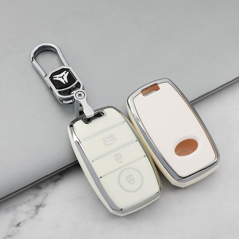 Type A Couvercle 3 boutons + Porte-clés métal-Blanc