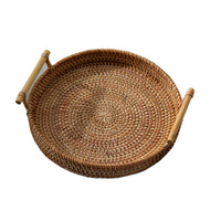 Panier rond en rotin de haute qualité, avec poignées, tissé, panier de service alimentaire, plateau