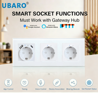 UBARO Tuya Zigbee EU Prise murale intelligente Schuko USB Type-C 16A avec panneau en verre trempé compatible avec Alexa Google Home Smart Life APP