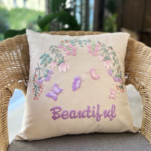 Kit de Bordado Hecho a Mano, Ecológico, 100% Algodón, Funda de Almohada Moderna con Forma de Respaldo, Personalizable con Tema Floral para Hogar y Hotel - Product Image 3
