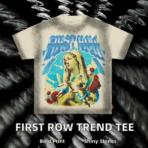 Camiseta Oversize FIRST ROW con Estampado Tejido y Pedrería, Moda Hip Hop Urbana para Hombre, 260g, Producto Nuevo de Moda, Envío Rápido - Product Image 2