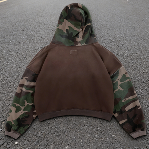Design Fashion Zipper Custom Heavyweight Cotton Patchwork Distressed <strong>Men</strong> <strong>Camo</strong> <strong>Hoodie</strong> Zip up - Product Image 3