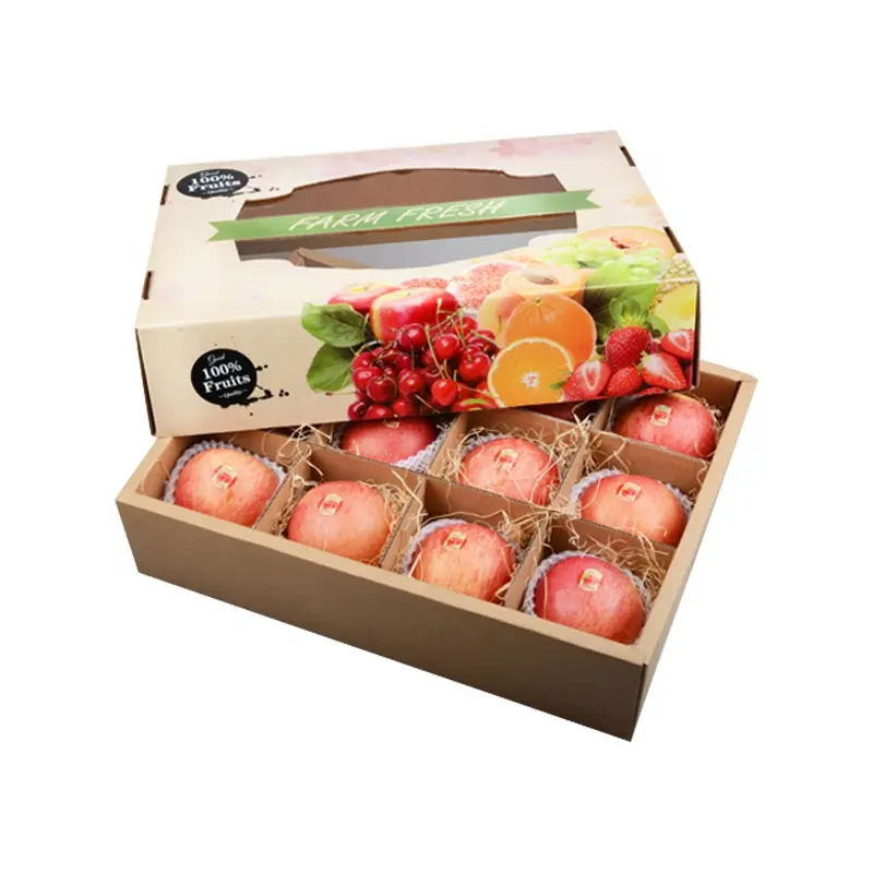 Caja de cartón corrugado para frutas, caja de cartón con ventana y tapa para embalaje de frutas