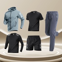 Ensemble de vêtements de sport pour homme personnalisé 5 pièces, sweat-shirt, t-shirt, shorts, leggings, tenue de course, tenue de fitness