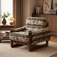Fauteuil de détente moderne avec structure en bois massif et intérieur en tissu pour salon, chambre et bureau à domicile