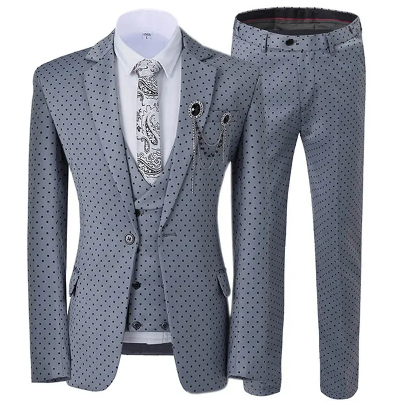 22-23 Most Popular Polka Dot Pattern 3 Piece Men's Wedding Suits Cheap Business Suits Fit Men's Suits