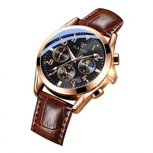 Montre pour homme <span class=keywords><strong>KEDO</strong></span>, design à trois aiguilles et six aiguilles, grands chiffres, mouvement à quartz multifonctionnel, aiguilles lumineuses, cuir, 40 mm, 30 m - Product Image 1