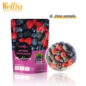 Custom Design Food Grade 3 Side Heat Seal Vacuum Storage Fresh Mango Raspberry Berries Blueberry Flat Pouch Frozen Fruit Bag