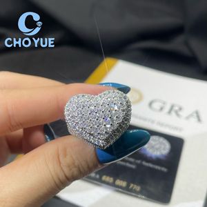 <b>925</b> Sterling <b>Silver</b> Custom VVS Moissanite Heart <b>Ring</b> Ice Out Jewelry Hip Hop Style Eternity Band Pass Diamond Tester GRA - Product Image 1