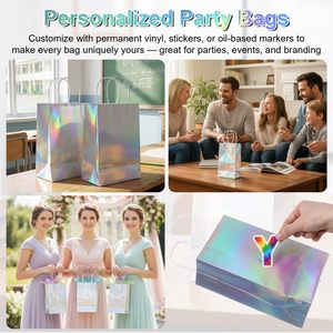 Sacs cadeaux en papier réutilisables avec poignée, sac cadeau irisé, sac cadeau brillant holographique, sacs cadeaux - Product Image 4