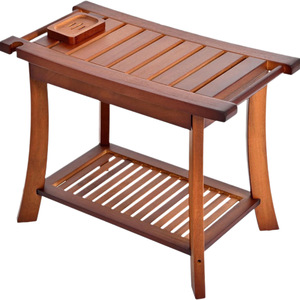 Tabouret de salle de bain en bois massif Le Rong 60x30x45cm avec étagère de rangement, chaise multifonctionnelle pour baignoire - Product Image 5