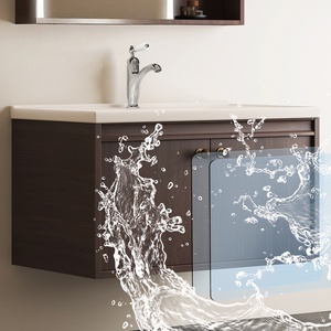 Modern Walnut Color MDF Bathroom Vanity Unit with Smart Mirror Wall-Mounted Ceramic Basin - Product Image 4