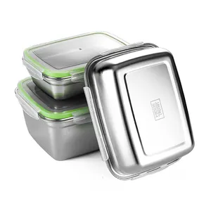 Microwavable Lekvrije 304 Roestvrijstalen Bento Box Volwassen Lunchbox Met Plastic Deksel Voor Dames En Heren