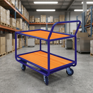 Chariot de transport pliable à double niveau en acier KY-515, verrouillable, à deux étagères, robuste, capacité 350 kg, quatre roues, finition OEM poudrée - Product Image 2