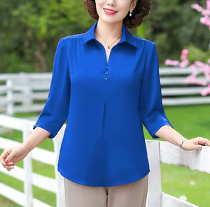 Nouvelle Collection Été : Chemise Unie Ample à Manches Mi-longues pour Femme d'Âge Moyen - Product Image 2