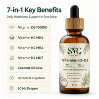 Vitamines en vrac sous marque privée OEM avec 200 mcg de K2 et 250 mcg de D3 dans de l'huile de coco pour soutenir la santé osseuse, immunitaire et cérébrale des adultes