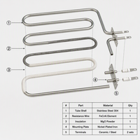 Élément chauffant pour four à convection OEM, 2KW 220V, tube chauffant à air plat en serpentine en acier inoxydable SS304 pour pièces de rechange de four à air chaud 394x308mm