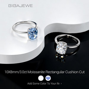Bague de fiançailles GIGAJEWE 5 carats en moissanite bleu glace taille coussin, en argent sterling 925, avec halo caché, solitaire pour femme - Product Image 3