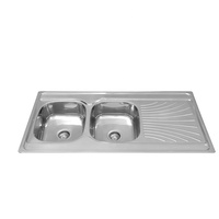 Évier de cuisine double bac grande taille 120*60cm en acier inoxydable, avec égouttoir intégré, style ferme, pour poste de travail - Vente en gros usine