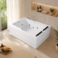 Baignoire à remous personnalisée 1200x1700mm pour deux personnes avec rebord noir, coussins et jets d'hydro-massage