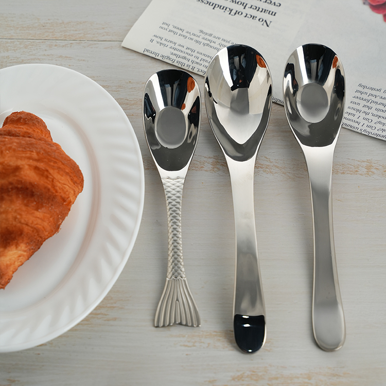 304 Stainless Steel Spoon Household Spoon for Drinking Soup Thickened Long Handle Soup Spoon Ingot Shape Cutlert Set