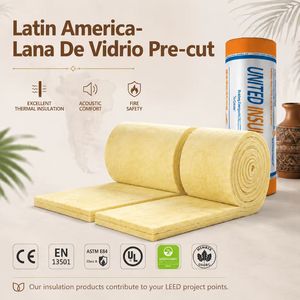 <span class=keywords><strong>Laine</strong></span> <span class=keywords><strong>de</strong></span> verre prédécoupée non inflammable ASTM E84 R94 40 mm pour murs, toits, plafonds, greniers, chambres, entrepôts, cuisines – Amérique du Sud - Product Image 1