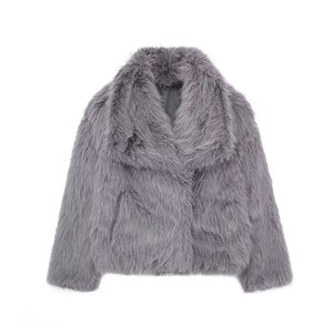 Hot Sale Turn <b>Down</b> Collar Long Sleeve Faux Fur Winter Coat for Women Fashion - Product Image 2
