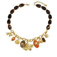 Kalung Statement Vintage Boho Emas Grosir, Rantai Manik-Manik Retro Bertekstur, Liontin Bunga Kerang, Perhiasan Fashion Wanita