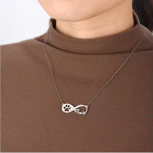 Gioielli personalizzati 925 in argento Sterling cane <span class=keywords><strong>con</strong></span> stampa zampa d'amore nome personalizzato <span class=keywords><strong>collana</strong></span> girocolli <span class=keywords><strong>infinito</strong></span> - Product Image 4