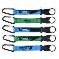 Porte-bouteille d'eau multifonctionnel personnalisé avec logo imprimé, mousqueton d'escalade, support de ceinture pour sac à dos avec boucle en sangle de polyester
