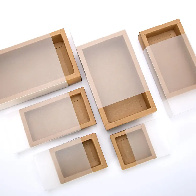 Caja de cajón de PVC con impresión CMYK personalizada, caja de embalaje de cajón de Papel kraft con ventana
