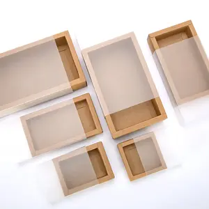 Boîte de tiroir en PVC avec fenêtre en papier kraft, boîte d'emballage personnalisée et bon marché