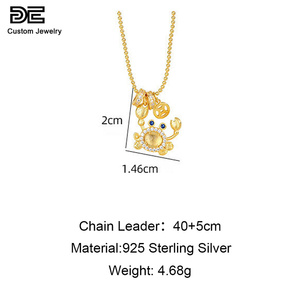 De Golden <strong>Crab</strong> Citrine Setting Necklace Sterling <strong>Silver</strong> 925 Christmas 18K Gold Plated <strong>Jewelry</strong> for Women Gift - Product Image 3