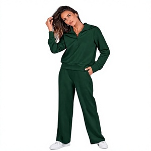 Ensemble de survêtement décontracté deux pièces pour femme : sweat-shirt à demi-zip et pantalon large – Vêtements de sport et de détente – Vente en gros - Product Image 1