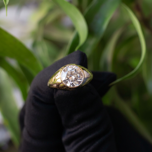 Anillo de Sello para Hombre en Oro Amarillo con Diamante Cultivado en Laboratorio con Corte Brillante Certificado por IGI, Anillo de Compromiso en Oro de 10K, 14K, 18K y Plata 925, 935 - Product Image 1