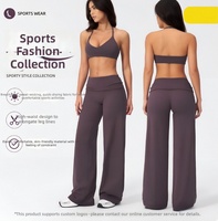 Ensemble de soutien-gorge de sport 2 pièces couleur unie, ajusté, rehausseur de dos, respirant, taille élastique ; Logo avant pour tenue de fitness et de gym